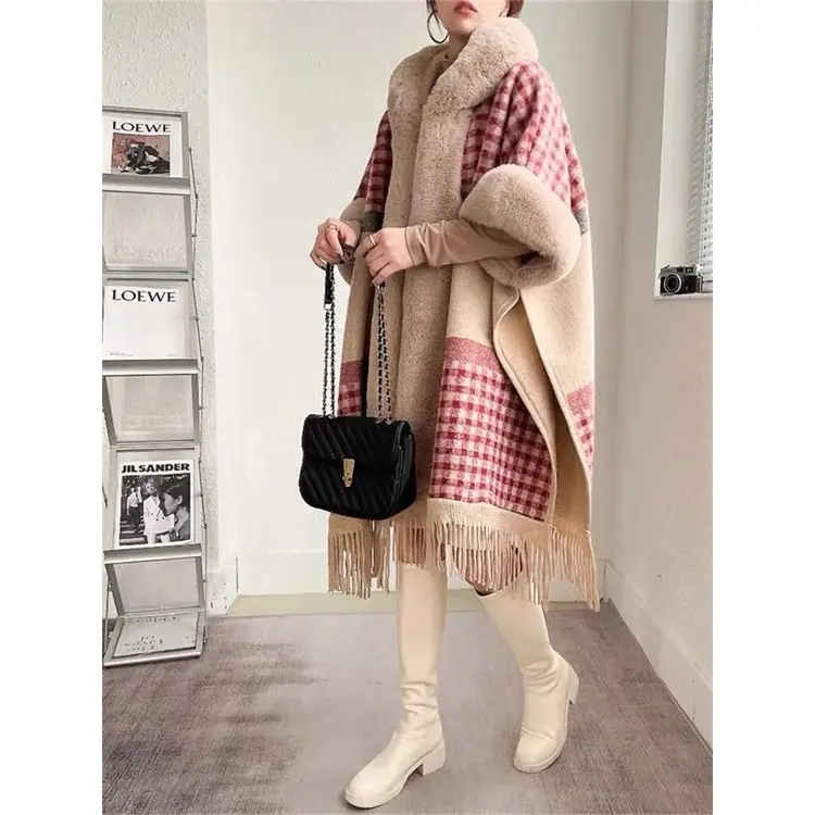 Áo choàng lót lông nhung dáng dài  có mũ dành cho nữ ,ấm áp mềm mại 1