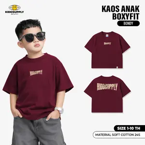 Kiddsupply Tshirt & Oneset BoxyFit Bondy Maroon | Tshirt Boxyfit Kids | Kaos Boxy Anak | KD-OS-BX029