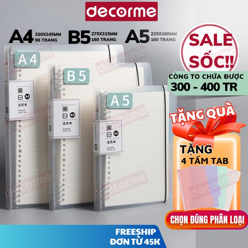 Full set sổ còng A4 B5 A5 30,26,20 còng bìa TRẮNG ĐEN kèm giấy 100gsm Decorme Có tặng quà chọn đúng phân loại