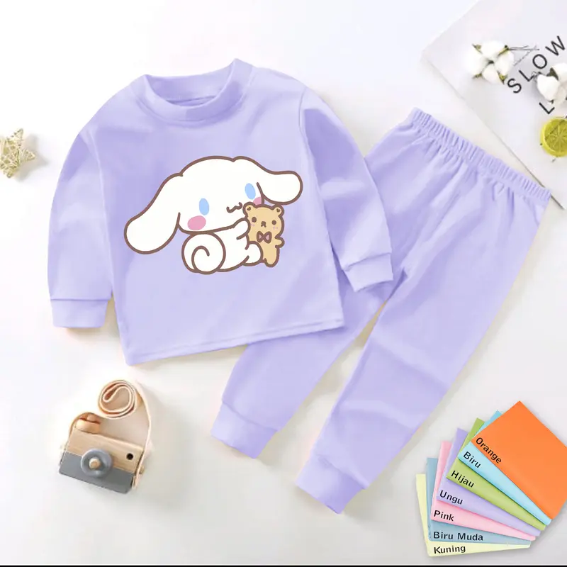 4Pasang Baju Tidur Anak Perempuan Bayi dan Balita Usia 0-4 Tahun Piyama Panjang Cinnamoroll Kuromi 1