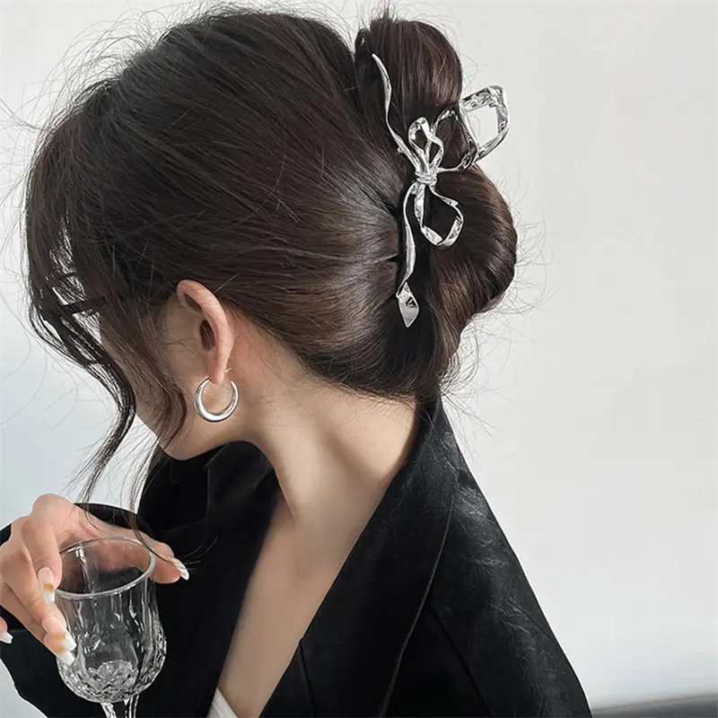 Irregular Hair Claw Punk Metal Ribbon Bow Shark Clips For Women Hair Accessories Ponytail Hair Clips Headwear