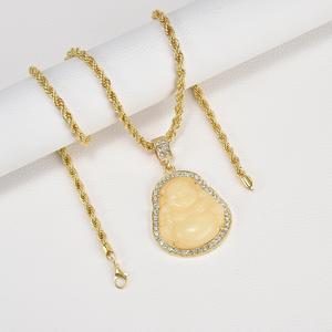 จี้พระพุทธรูป Maitreya, หยกขาวเทียม, โซ่บิด, โซ่สามขนาด, เครื่องประดับฮิปฮอป，บุคลิกภาพเกินจริง， ฝังเพชร，เหมาะเป็นของขวัญสำหรับแฟน，เสริมโชคลาภ，ดึงดูดทรัพย์ โอกาสทางการเงิน，ของขวัญสร้างสรรค์，ของขวัญพลังงานบวก