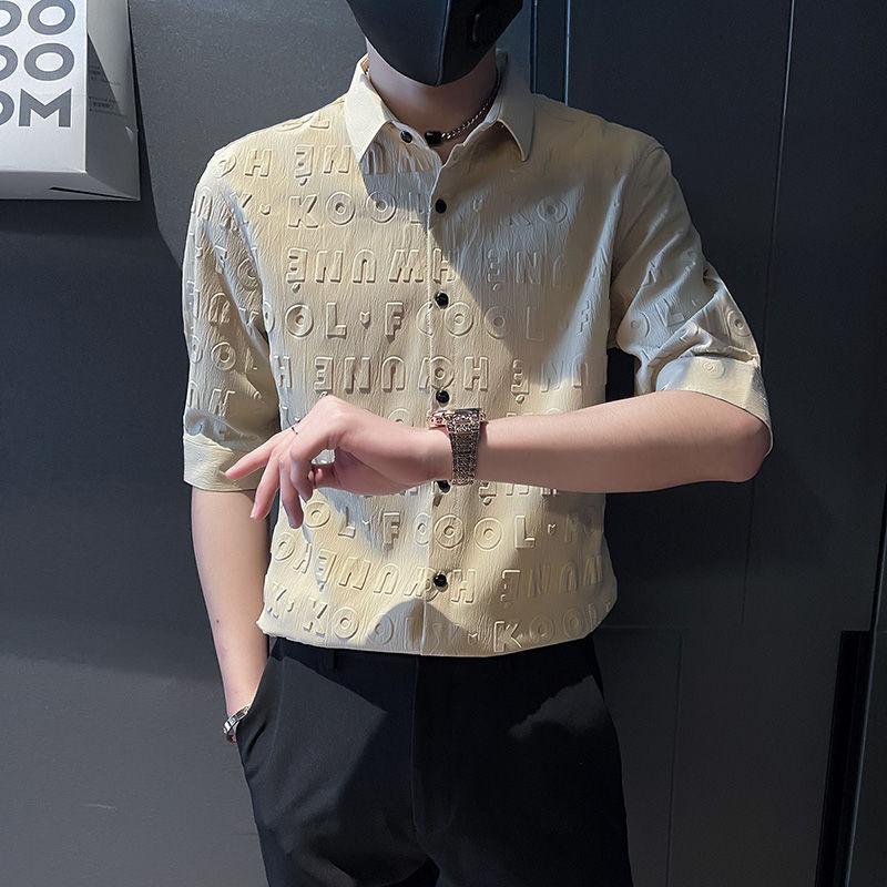 Áo Sơ Mi Tay Lỡ Pu Shuai, Thương Hiệu Thời Trang Nam, Hàng Mới Về Mùa Hè, Áo Sơ Mi ngắn Tay Phong Cách Thường Ngày Quần Áo Nam, Tỷ Lệ Khen Phê Trên 98%, Áo Sơ Mi Tay Lửng Menswear Cổ Tròn Có Cổ 3
