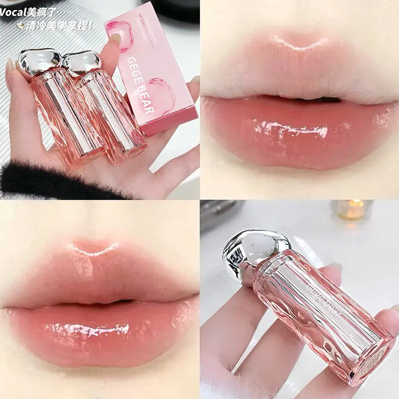 Gegebear Glass Crystal Transparent Water Light Lip Lacquer Moisturizing Mirror Makeup No Stain on Cup Makeup Pure Korean Style Lip Gloss Cosmetic Lipstick Moisturizer Hydrate Moisture Moisturize Glossy