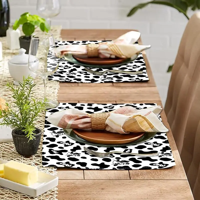 Cow Pattern Placemat, 1/4/6/8/12pcs Non-slip Placemat, Decorative Placemat for Home Kitchen Dining Room, Vanity Decor Accessories 1