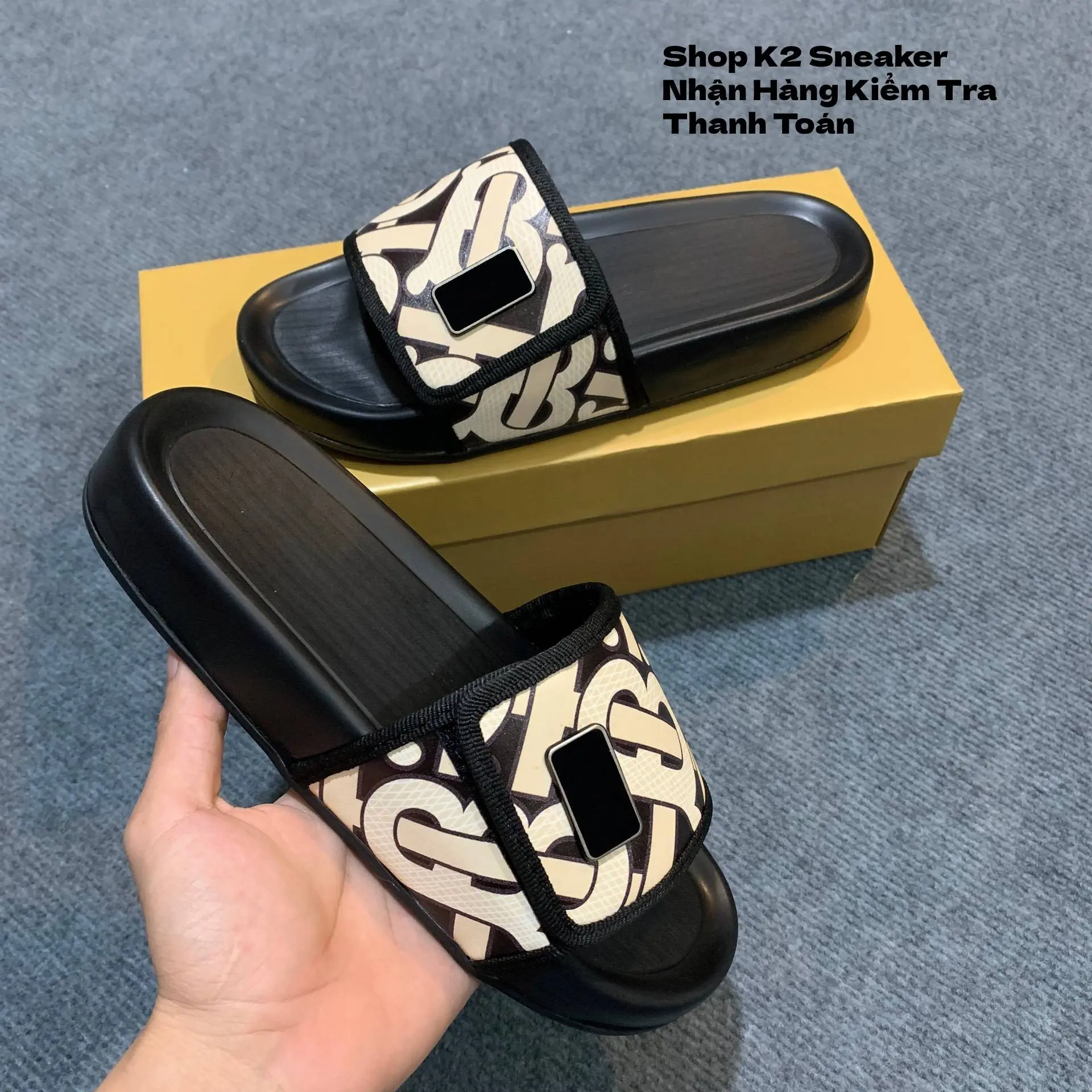 [Mã BR2] Dép nam quai da đế cao su có hộp Slipper DéP Đế Bằng dép  nam Đồng