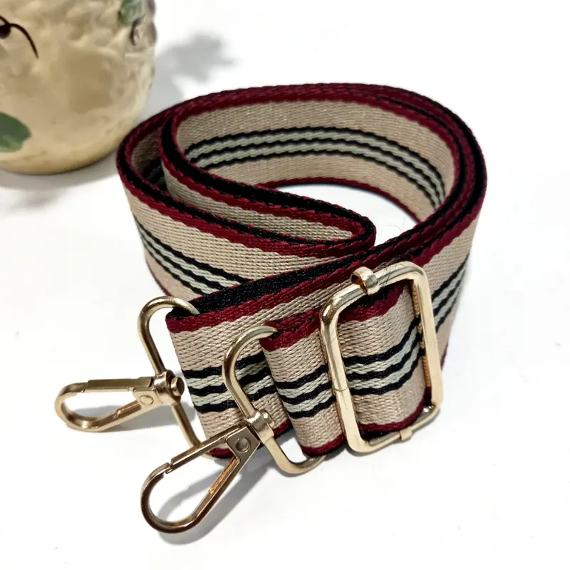 Tali Tas Selempang Wanita Pria Katun Tebal Besi Pengait Premium Strap Garis Moca 0
