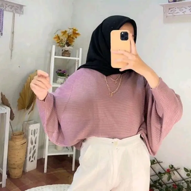 lasperal bluss Batwing real rajut berkualitas jumbo all size fit L Crew Neck 7