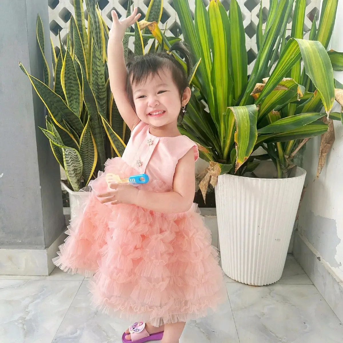 [Minna] Váy Tiểu Thư Sang Trọng Cho Bé Gái  8kg-33kg- 2 Màu Hồng & Trắng cô dâu trẻ em váy  cô dam trang dam  trang cưới váy  tết đầm dự tiệc cưới đầm  cô vaybe
