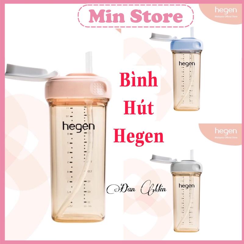 Bình sữa hegen có ống hút, Bình Hút Hegen Size 330ml Màu Xanh Hồng Ghi Tím Có Ống Hút và Tem Công Ty.