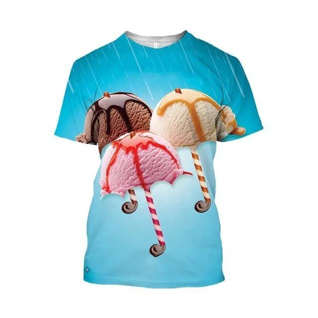 Product Introduction of Ice Cream 3D Print T-Shirt Men Strawberry Chocolate Graphic T Shirt Unisex Funny Food Casual Short Sleeve Tops Cartoon Tee Shirt 2