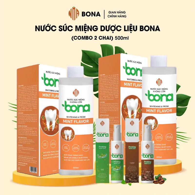 [Không Cồn-500ml]  COMBO 2 Chai Thảo Dược Vệ Sinh Răng Miệng BONA 3