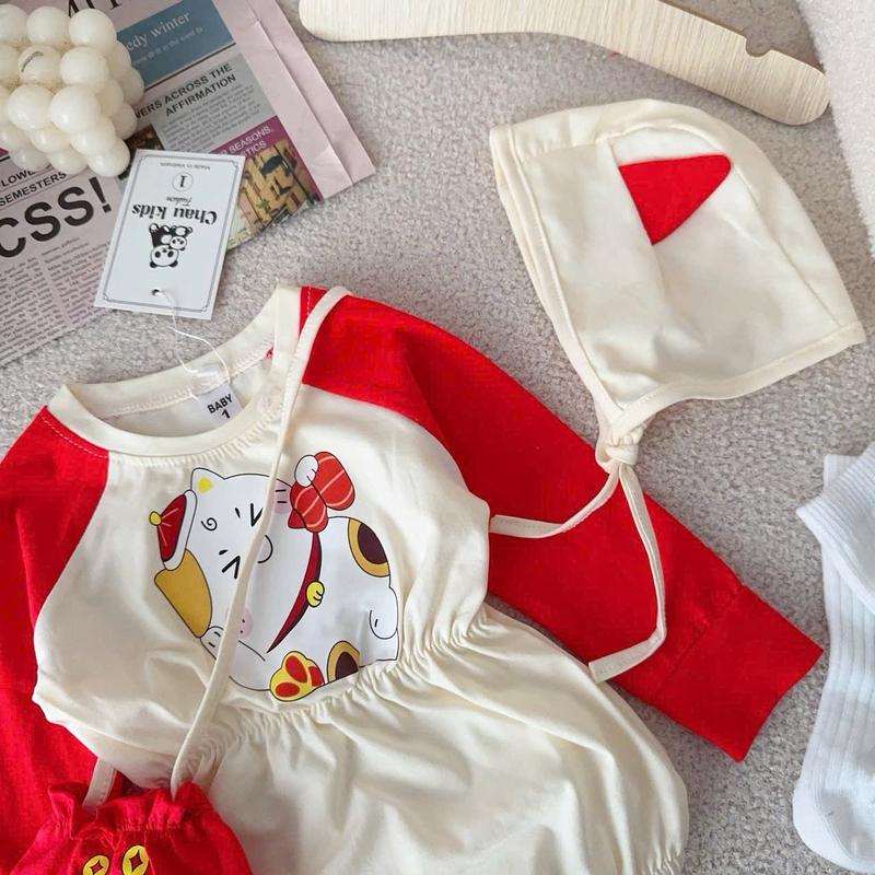 SET BODYSUIT MÈO THẦN TÀI CHO BÉ TẶNG KÈM MŨ VÀ TÚI CỰC YÊU, ÁO TẾT CHO BÉ 7