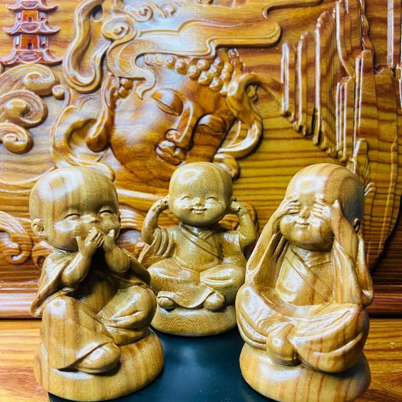 bộ chú tiểu tam không chất liệu gỗ cẩm lixa Trang Trí Decor 4