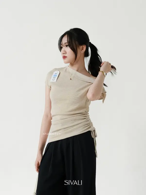 SIVALI Belle Off Shoulder Top - Casual Look Korean Knit Top - Atasan Wanita Baju Panjang Rib Knitwear 4