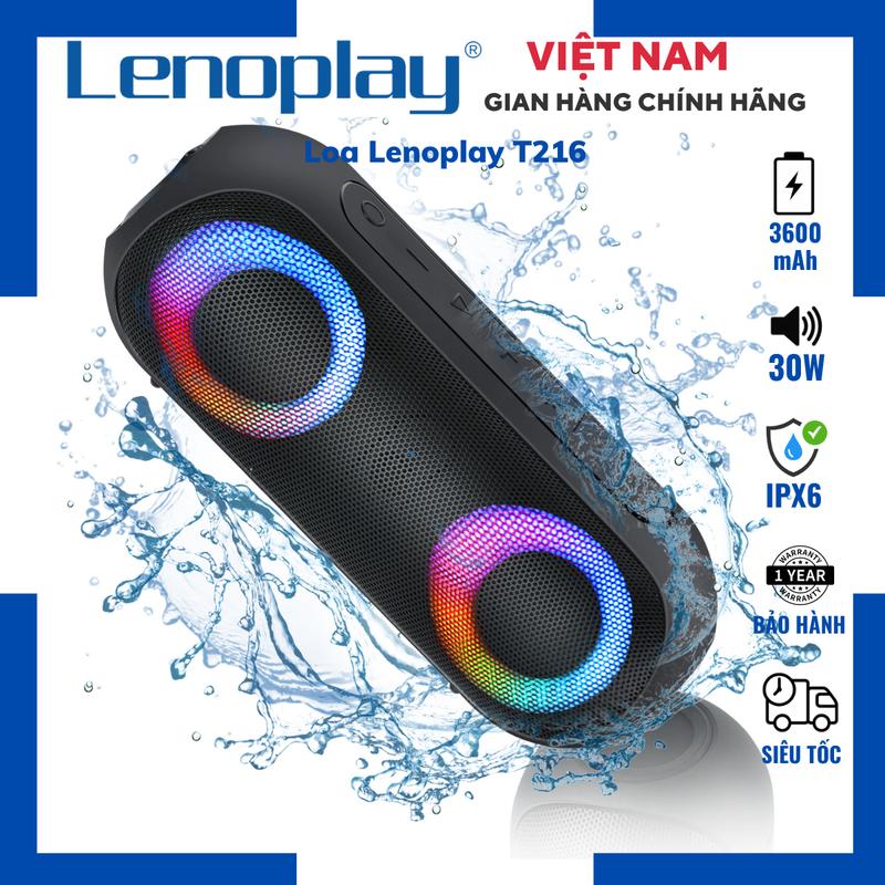 TẶNG NHẠC Loa Bluetooth Lenoplay T216 Công Suất 30W Bass Mạnh Chuẩn Kháng Nước IPX7 Dung Lượng Pin 3600 mAh Đèn Led RGB Hỗ Trợ Kết Nối Cổng AUX Bluetooth 5.3 Kết Nối 2 Loa Pin Trâu Chuyên Nghe Nhạc Remix nonstop