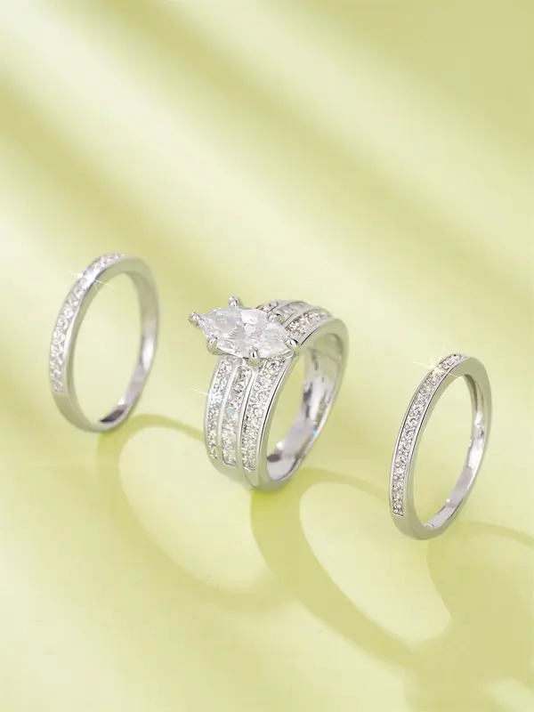 Elegant Artificial Zircon Decorated Ring Set, 3 Counts Rings for Women, Engagement Anniversary Party Accessories, Trendy All-match & Exquisite Jewelry for Birthday Gift 5