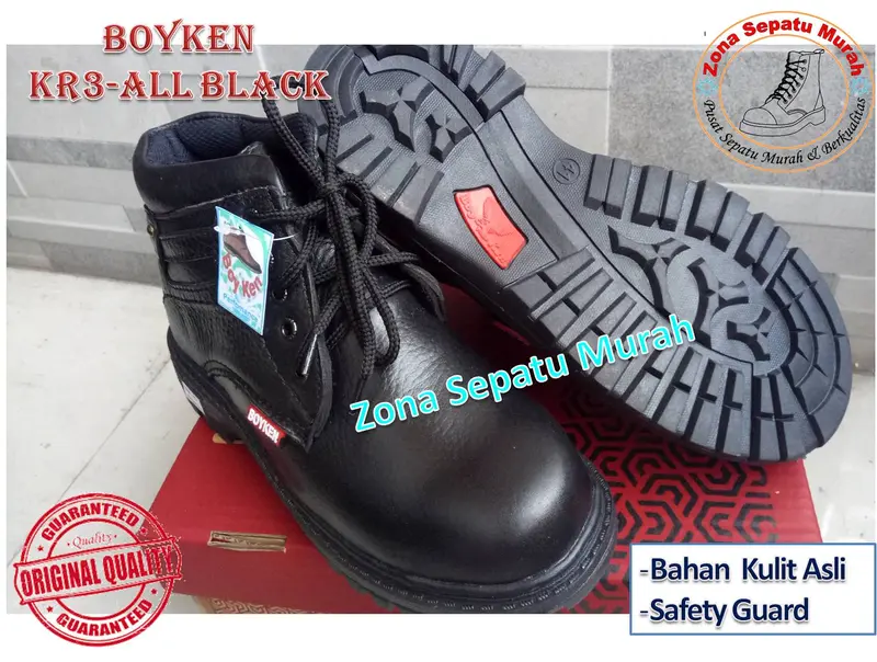 Sepatu Safety Boyken Ujung Besi KR03 All Black Best Quality for Worker Hitam Karet Shoes 1