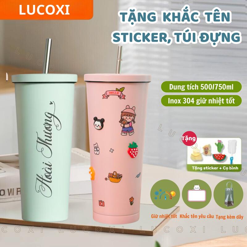 [KHẮC TÊN FREE ,TẶNG STICKER VÀ TÚI ĐỰNG] CỐC GIỮ NHIỆT TRƠN INOX 304 CÓ ỐNG HÚT DUNG TÍCH 750ml,LY GIỮ NHIỆT GIỮ NÓNG GIỮ LẠNH 8H(SP000562) binh  giunhiet