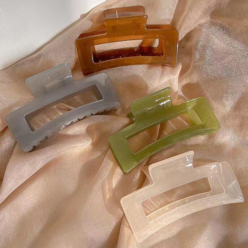 Kẹp Acrylic Trong Suốt Hình Vuông, Cỡ Lớn Móng Vuốt 12cm, Màu Thạch, Thời Trang, Phụ Kiện Tóc Bắt Mắt Women Nữ 0
