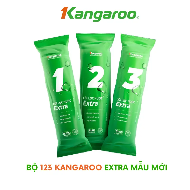 Bộ 3 Lõi Lọc Kangaroo Extra 123 Mẫu Mới 2024 Thiết Kế Vỏ Check Hàng Chính Hãng may  loc 0