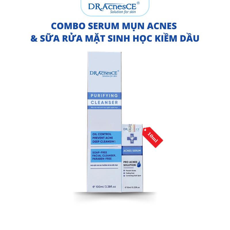 Combo Hỗ Trợ Loại Bỏ Mụn Thâm, Giảm Mụn DracnesCE - Serum Mụn Acnes 10ml, Sữa Rửa Mặt Kiểm Soát Nhờn Purifying Cleanser 100ml Skincare - Dược Mỹ Phẩm Việt Nam Nữ  Trà serum  mụn
