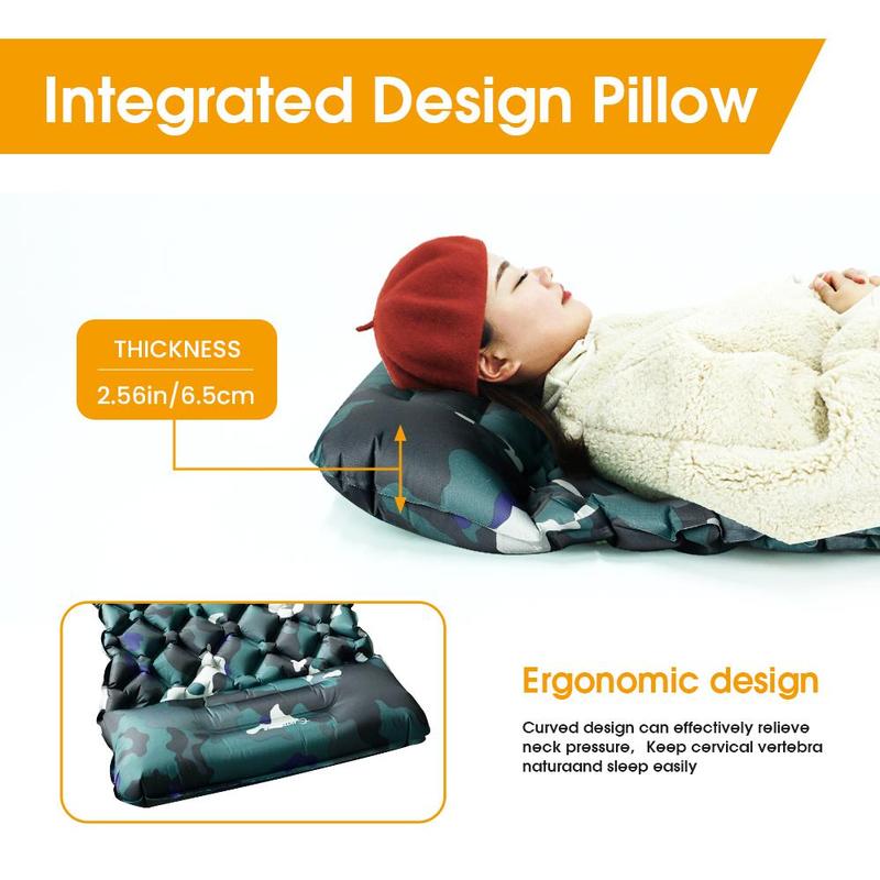 Product Introduction of Inflatable Sleeping Mat with Pillow, Light Weight Inflatable Camping Bed with Storage Bag, Moisture-proof Cushion, Fast Filling Beach Mat with Pillow, Camping & Hiking Equipment 6
