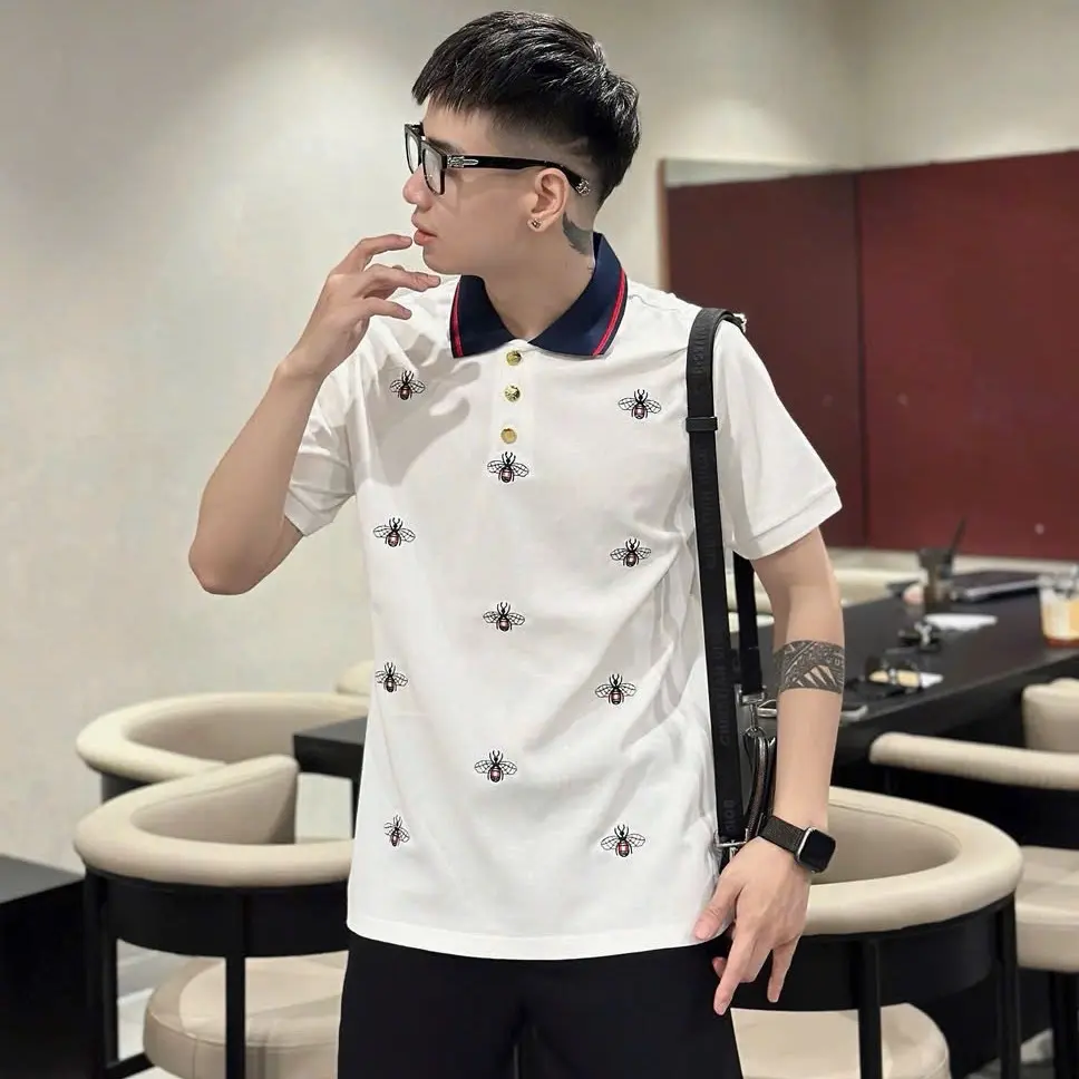 Áo thun polo nam cổ trụ ong thêu Chất cotton gai co giãn 4 chiều