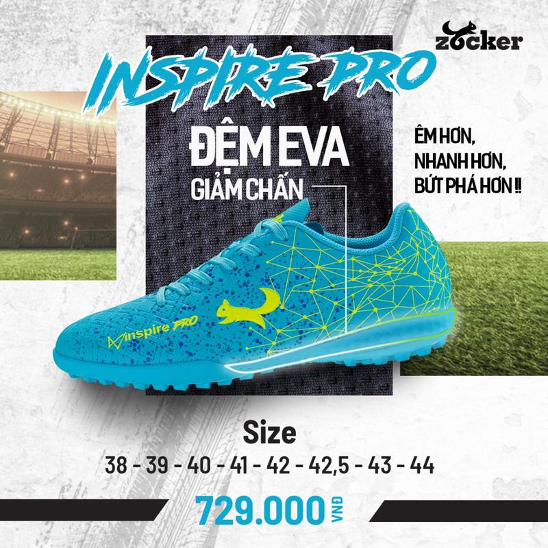 Giày bóng đá Zocker Inspire Pro ( TẶNG VỚ DỆT KIM  )  - Màu Xanh Ngọc Sneaker Sport Đá Banh Giày Thể Thao