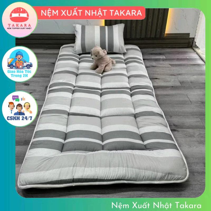 Nệm Topper TAKARA MẪU MỚI, đệm trải sàn bông dày 6cm êm ái, nệm topper giá rẻ, tấm bảo vệ nệm, nệm phòng trọ gấp gọn, nhiều màu đủ size 1m 1m2 1m4 1m6 1m8x2m Pure Cotton Mềm mại nem van