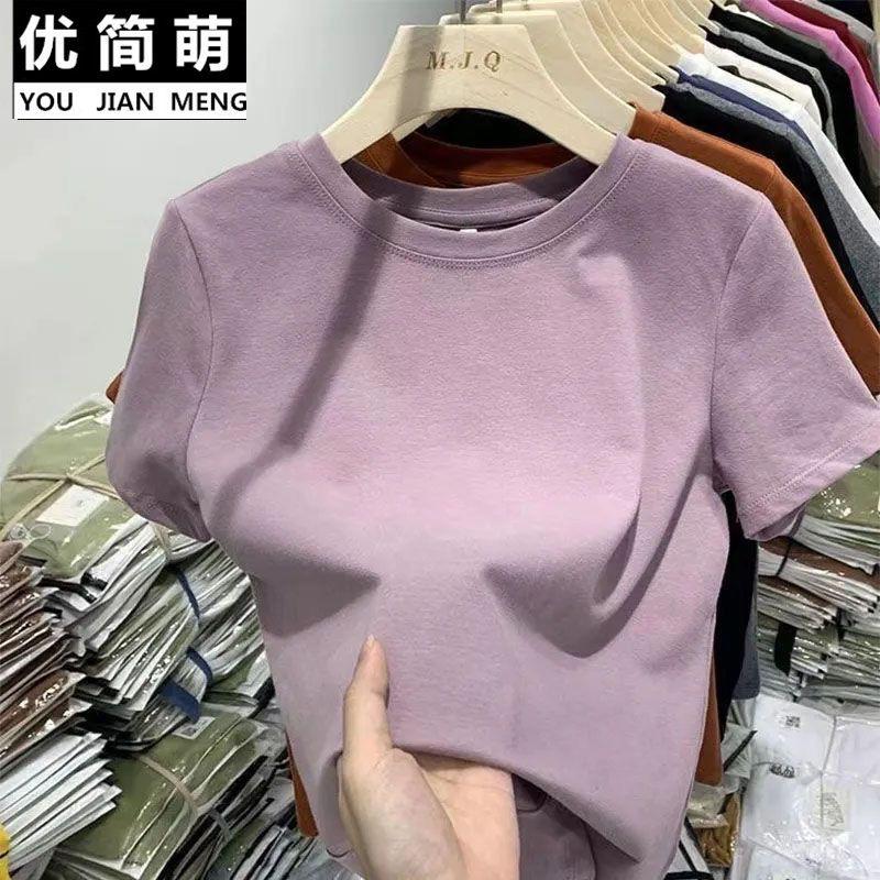 Product Introduction of White Regular Shoulder Short Sleeve T-Shirt for Women 2025 Summer New Slim Fit Pure Cotton Tee Niche Design Top 7
