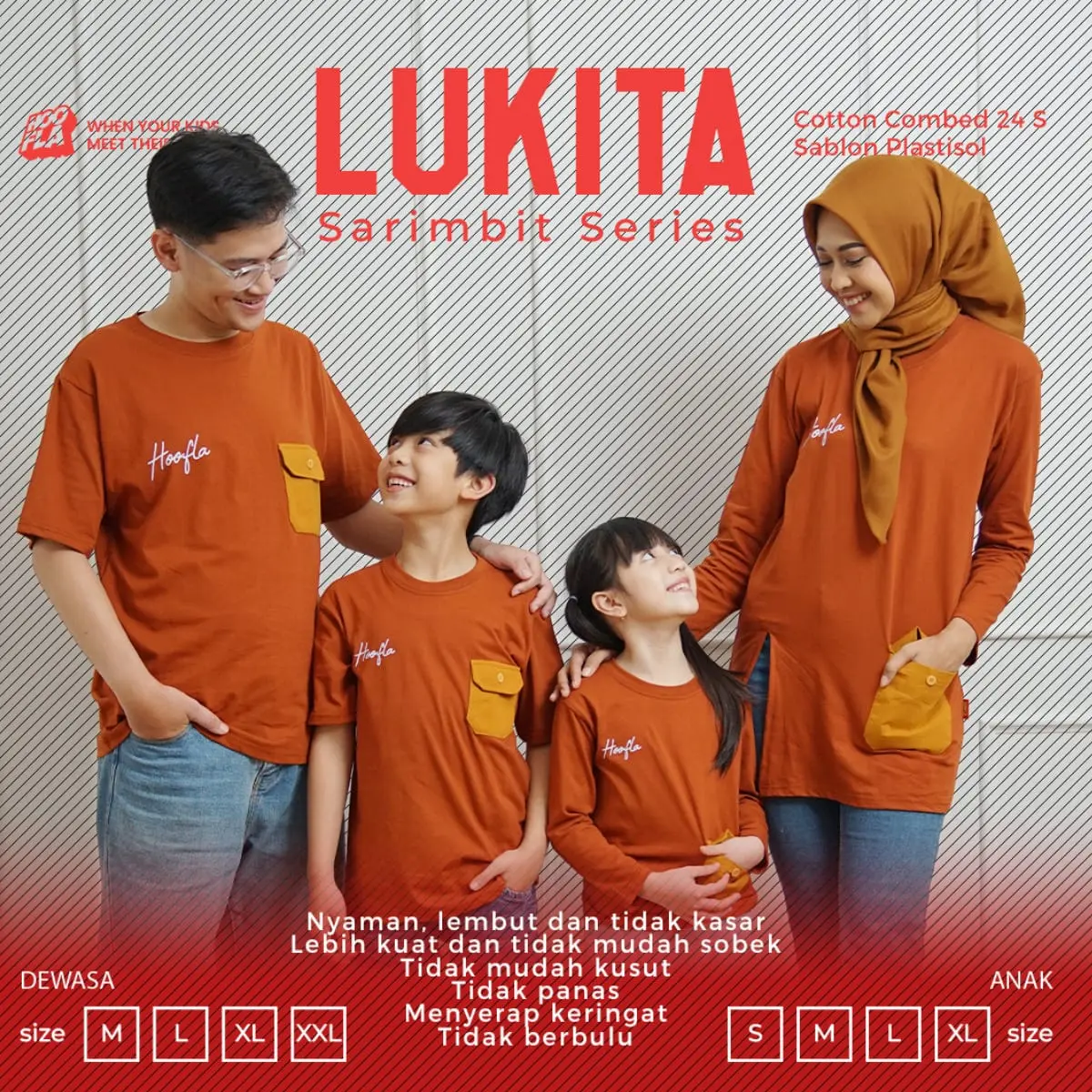 Baju couple anak dewasa cewe cowo lukita sarimbit series polos auntumn orange Keluarga Kaos Panjang Pendek Combed Katun Pasangan Ibu Wanita Oblong Natal