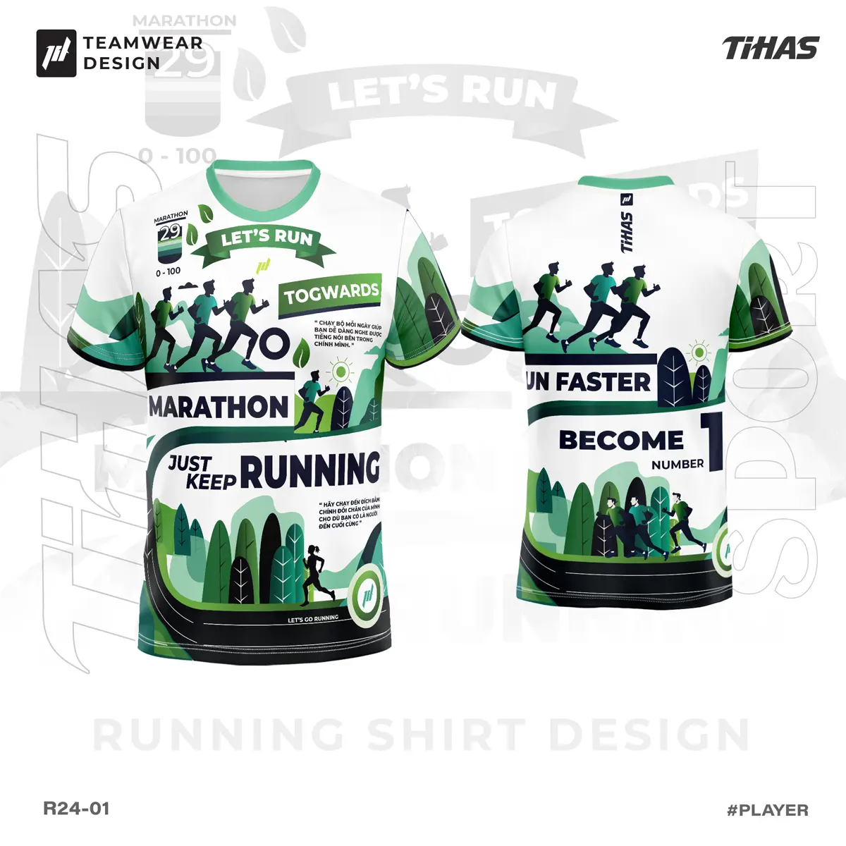 Áo chạy bộ Nam Nữ MARATHON R24-01 vải co dãn, thoáng khí, hút mồ hôi nhanh