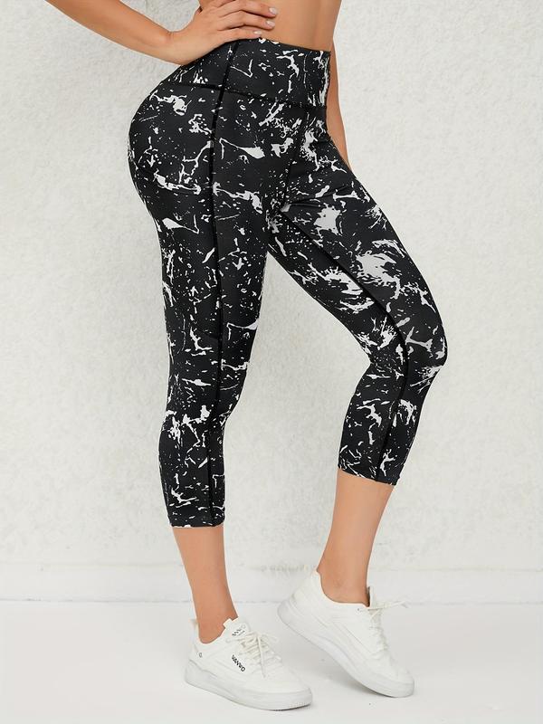 Women's All Over Print High Waist Sports Leggings, Casual Sporty Comfy Breathable Capri Skinny Pants for Yoga Gym Workout Running, Women Sport & Outdoor Clothing for Summer Spring Fall 3