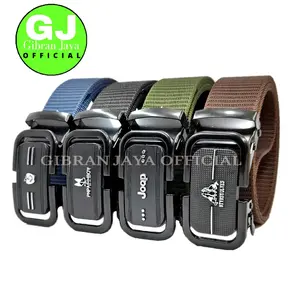 Gesper Ikat Pinggang Pria dan Wanita Canvas Nilon Rel Oval Hitam