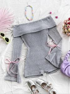Mono de color sólido con hombros descubiertos y manga con volante, mono cómodo y de moda casual para uso diario y al aire libre, ropa de mujer para primavera y otoño