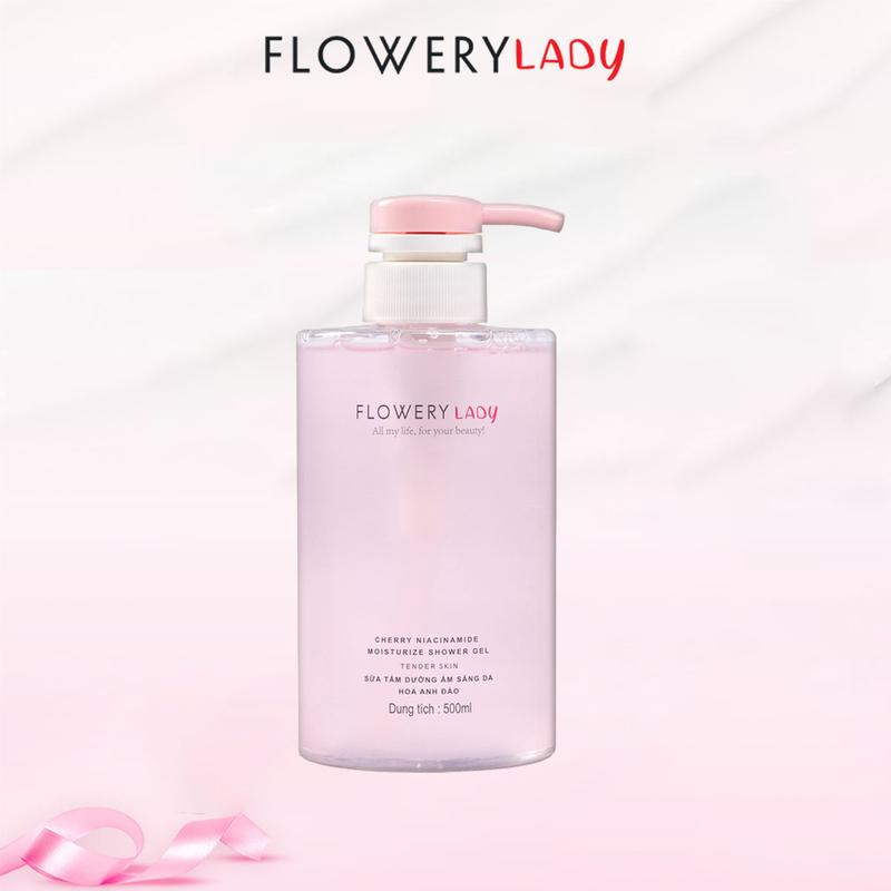[ Độc quyền live stream ] Sữa tắm dưỡng trắng da Niacinamide hương Hoa Anh Đào Flowery LADY 500ml