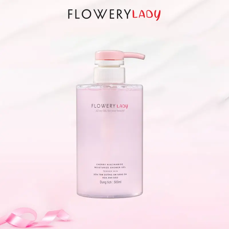 [ Độc quyền live stream ] Sữa tắm dưỡng trắng da Niacinamide hương Hoa Anh Đào Flowery LADY 500ml 0