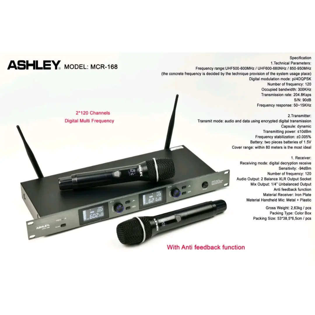 Mic Wireless Ashley MCR 168 Dua Mic Handle UHF Original