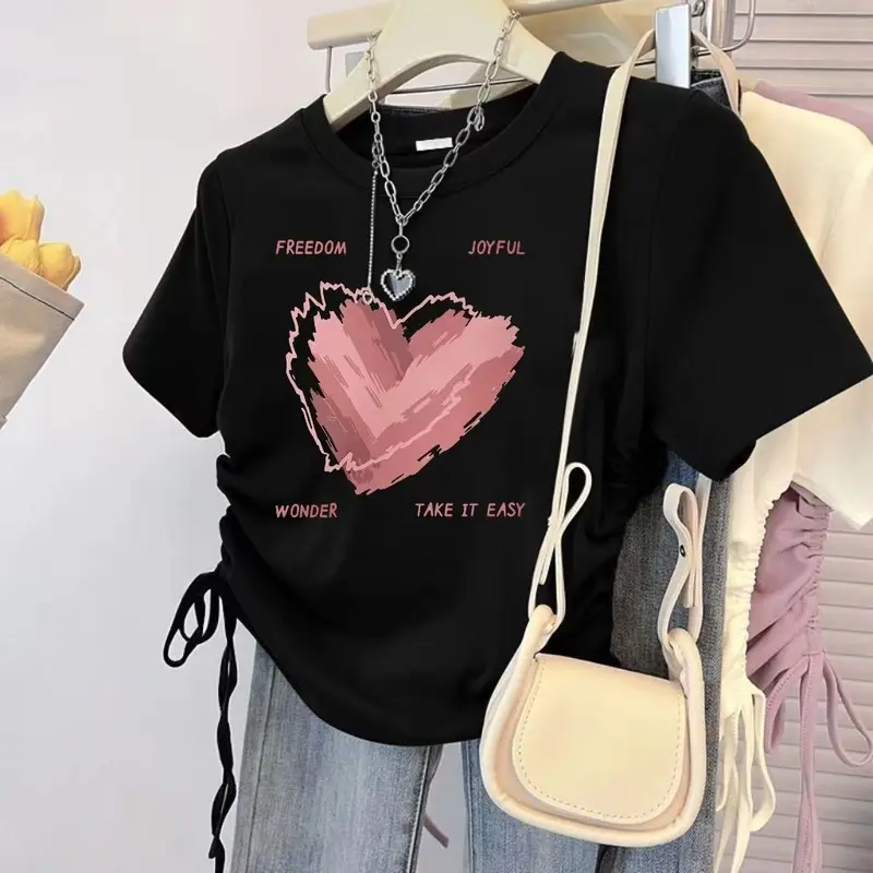 Áo Thun Ngắn Tay Thời Trang, Phong Cách Preppy Dễ Thương Và Gợi Cảm Trung Quốc Mới, Dáng Ôm, Áo Dây Rút Nữ, Dễ Phối Đồ, Phong Cách Ins, Thời Trang 6