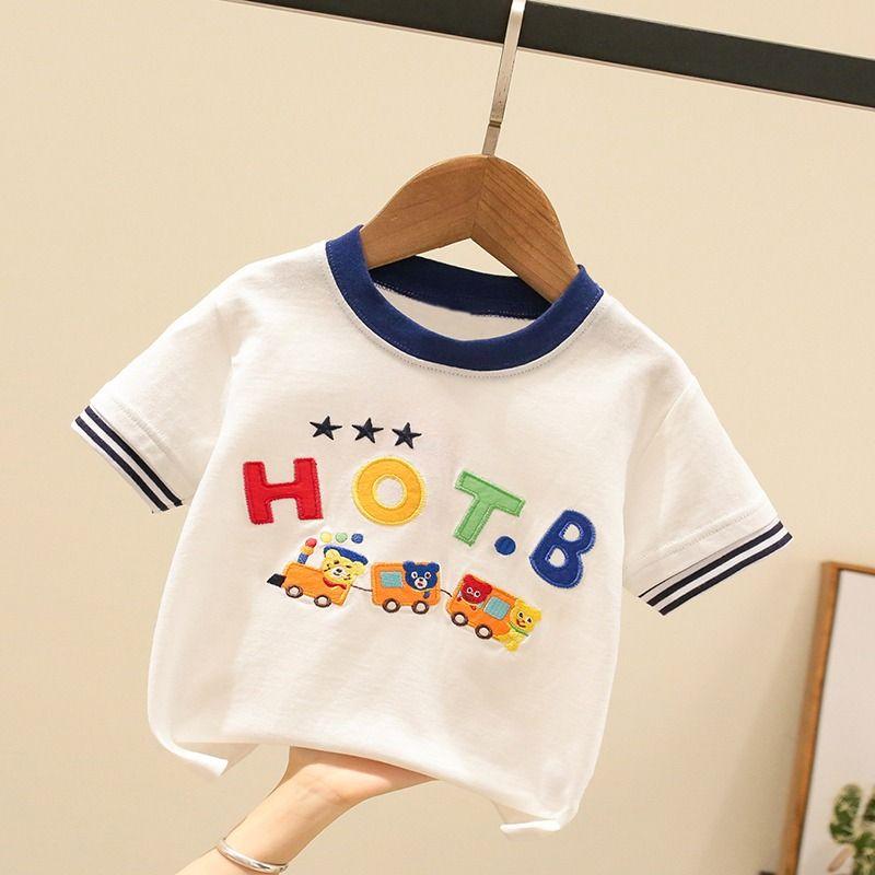 Product Introduction of Áo Thun Tay Ngắn Cho Trẻ Em, 100% Cotton, Mới, Hoạt Hình, Đẹp Trai, Trẻ Mới Biết Đi, Bé Trai, Thêu Máy, Màu Tương Phản, Thời Trang, Mùa Hè 1