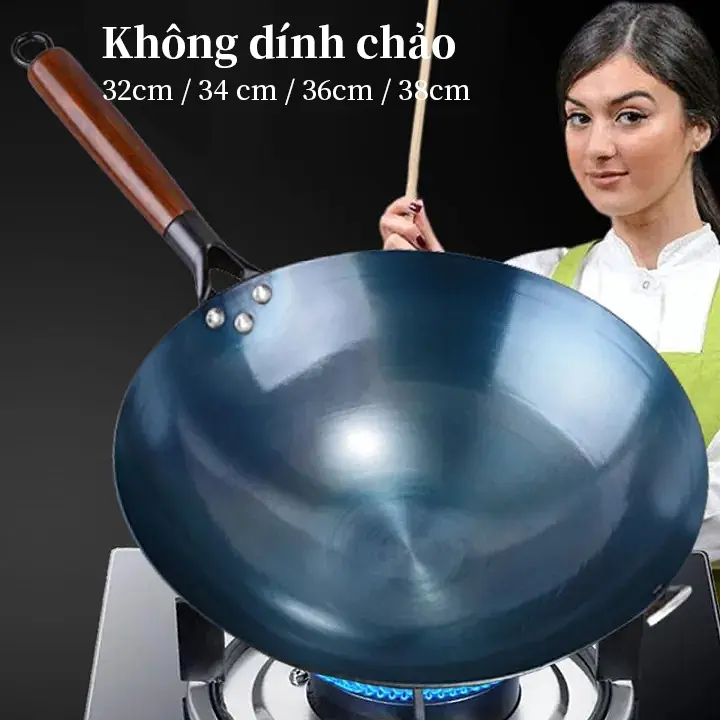 Chảo Thép Chống Dính Cán Gỗ Sồi Cao Cấp Đường Kính 30cm Chuyên Dùng Cho Mọi Nhà, Nhà Hàng 4