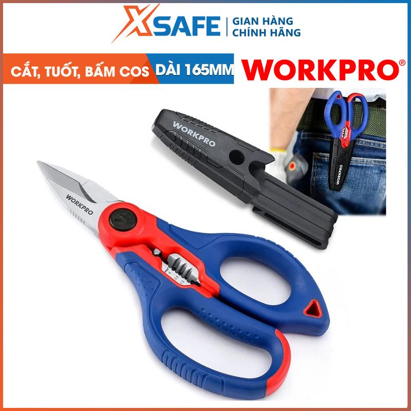 Kéo thợ điện đa năng Workpro dài 165mm dụng cụ chuyên tuốt cắt bấm cos dây điện