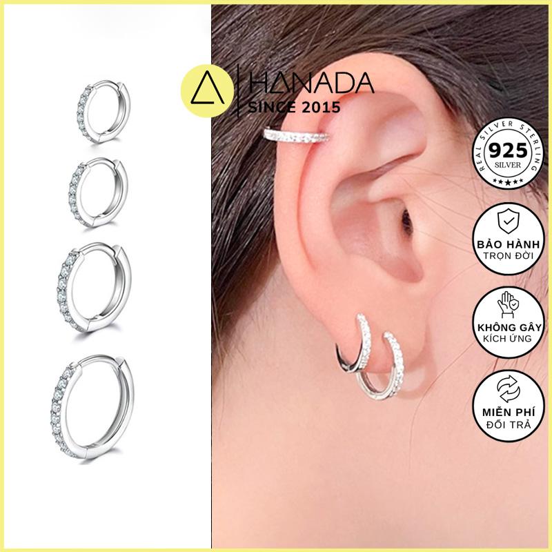 Khuyên Tròn Đá Bạc 925 Bấm Bật Nhiều Size Hanada bông tai nam hoa tai tròn đính đá đơn giản nam nữ 0383 B02