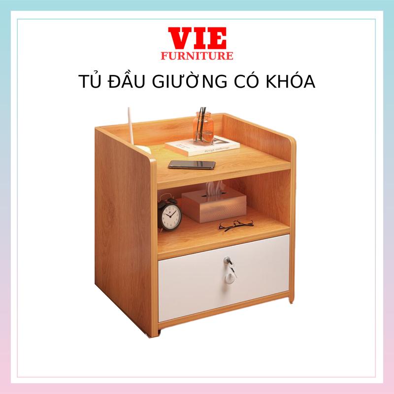 VIE Tủ Để Đầu Giường - Tab Đầu Giường Có Khóa Gỗ MDF