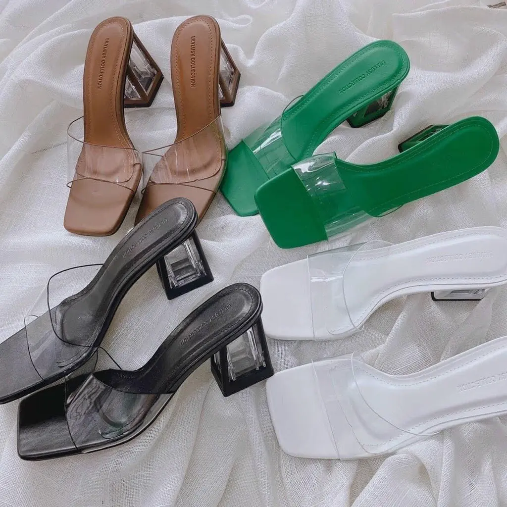 Guốc quai trong mũi vuông gót cao 7f, dép quai ngang keka gót lồng sơn  4 màu form chuẩn( 7cm quai trong) Nữ DéP GiàY Shoes Jean Sandal giày
