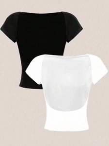 Playera sin espalda de color sólido para mujer, camiseta básica casual para verano, ropa de damas para uso diario