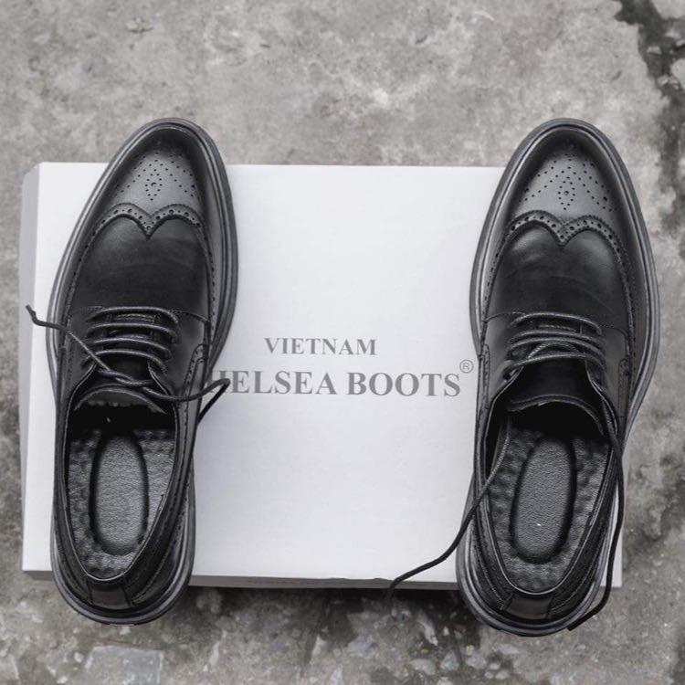  Giày Derby Nam Da Bò Họa Tiết Hoa Văn Đen 