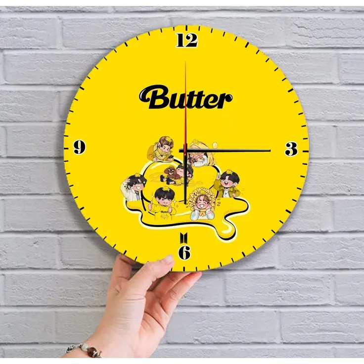 Jam Dinding Unik Kayu Bulat Korea K-Pop BTS Free Baterai + Box Vintage Raja Kpop 2