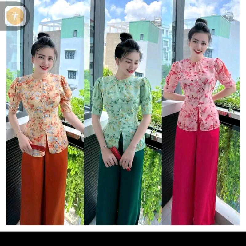(Diệu Thu) bộ bà ba lụa mango tay búp cổ tròn phối quần lụa thiết kế cao cấp, pháp phục đồLam có bigsize đẹp sang trọng